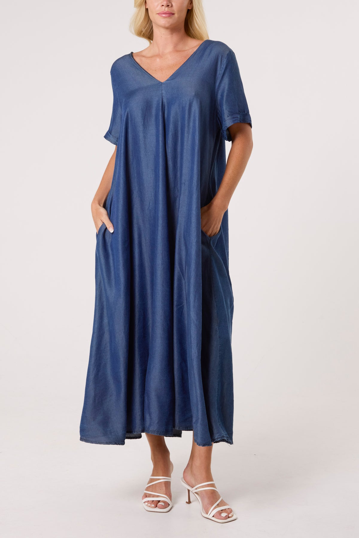 Double V-Neck Tencel Midi Dress