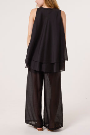 Double Layer Sheer Top & Trousers Set