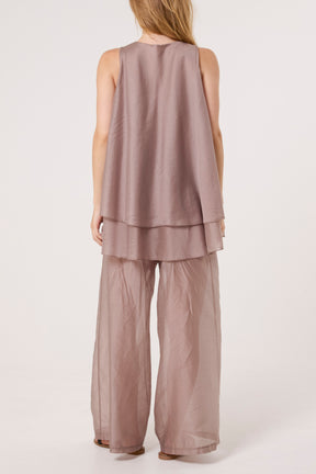 Double Layer Sheer Top & Trousers Set