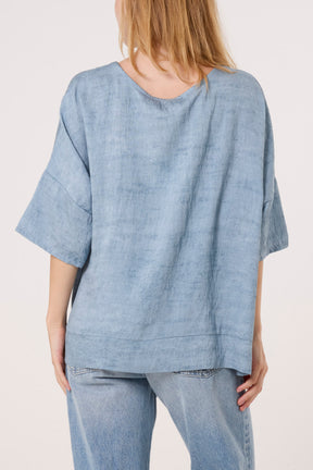 Necklace Acid Wash Short Sleeve Top