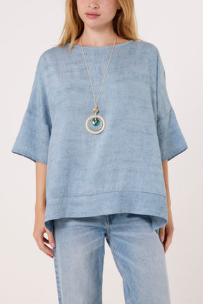 Necklace Acid Wash Short Sleeve Top