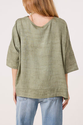 Necklace Acid Wash Short Sleeve Top