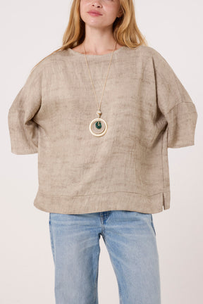 Necklace Acid Wash Short Sleeve Top