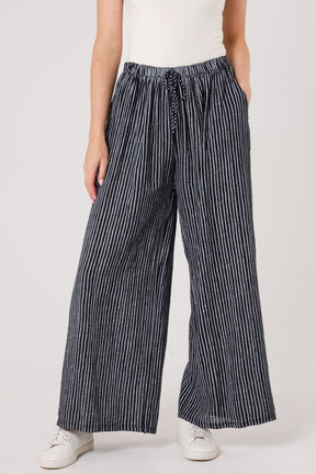 Pinstripe Cotton Wide Leg Trousers