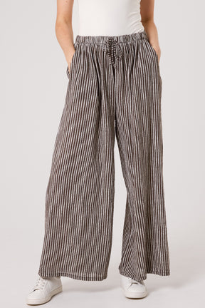 Pinstripe Cotton Wide Leg Trousers