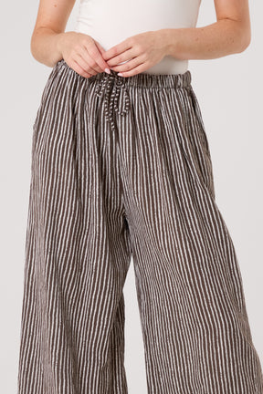 Pinstripe Cotton Wide Leg Trousers