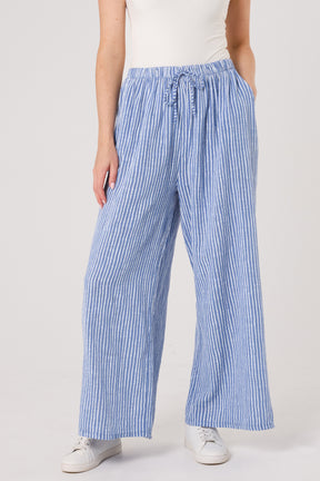Pinstripe Cotton Wide Leg Trousers