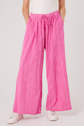 Pinstripe Cotton Wide Leg Trousers
