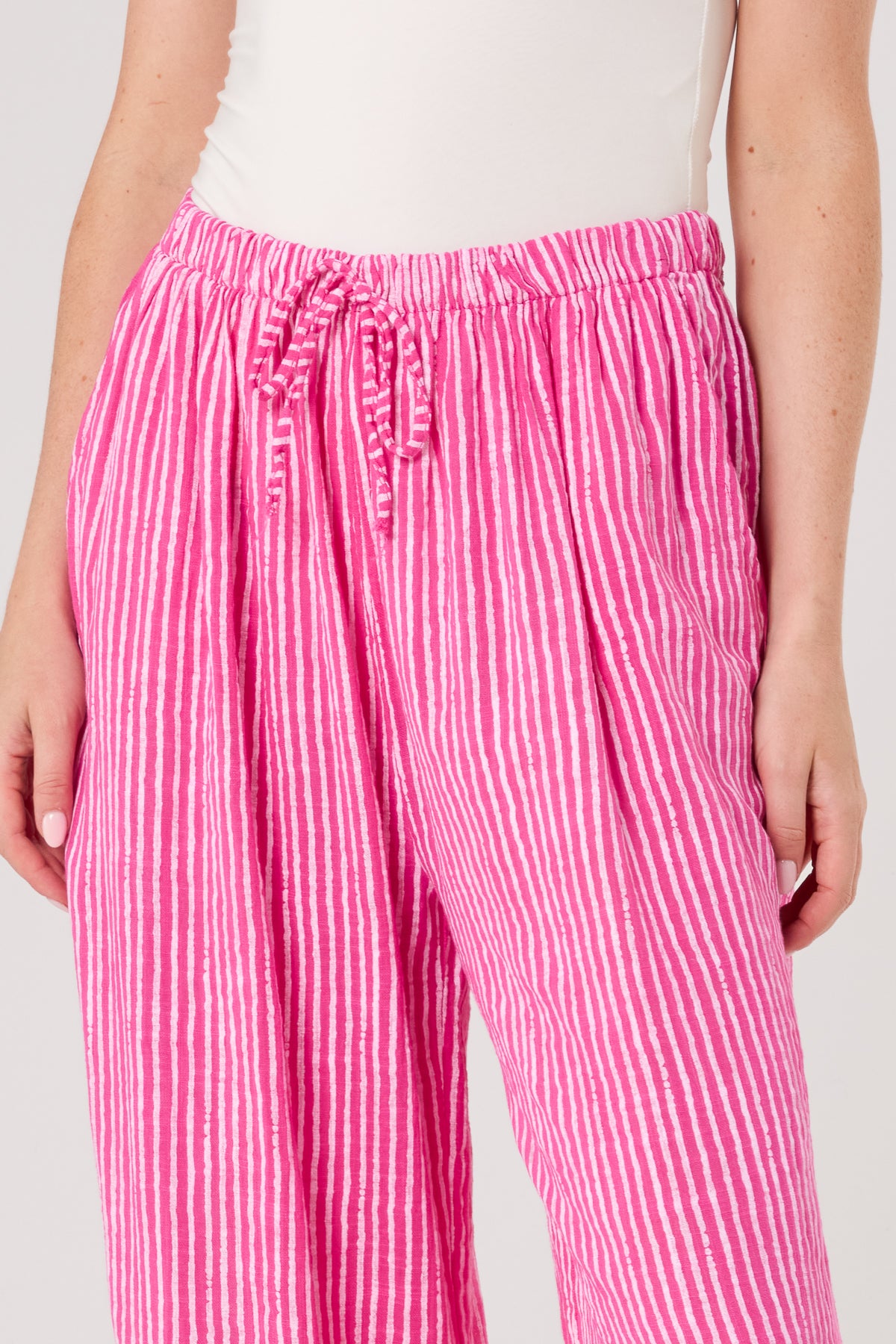 Pinstripe Cotton Wide Leg Trousers