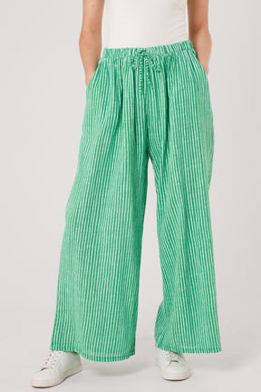 Pinstripe Cotton Wide Leg Trousers