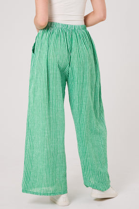 Pinstripe Cotton Wide Leg Trousers