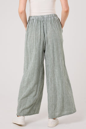 Pinstripe Cotton Wide Leg Trousers