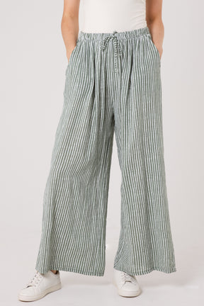 Pinstripe Cotton Wide Leg Trousers