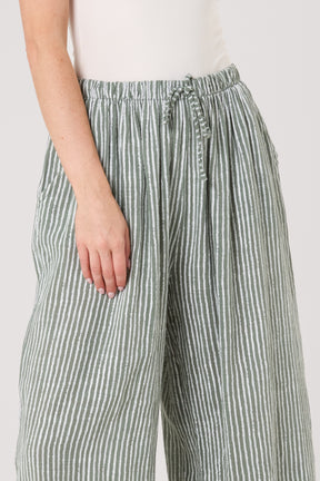 Pinstripe Cotton Wide Leg Trousers