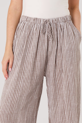 Pinstripe Cotton Wide Leg Trousers