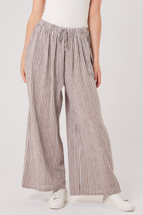 Pinstripe Cotton Wide Leg Trousers