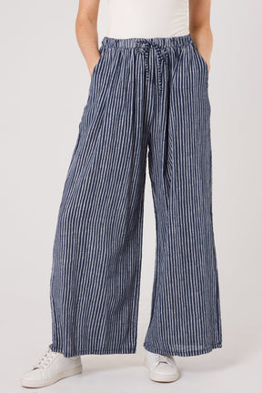 Pinstripe Cotton Wide Leg Trousers