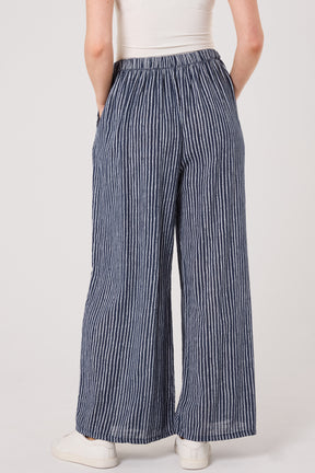 Pinstripe Cotton Wide Leg Trousers