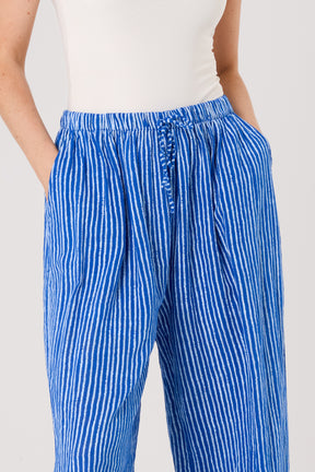 Pinstripe Cotton Wide Leg Trousers