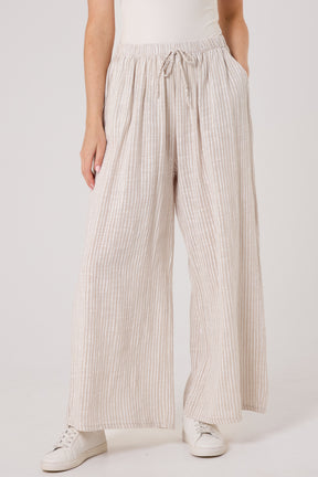 Pinstripe Cotton Wide Leg Trousers