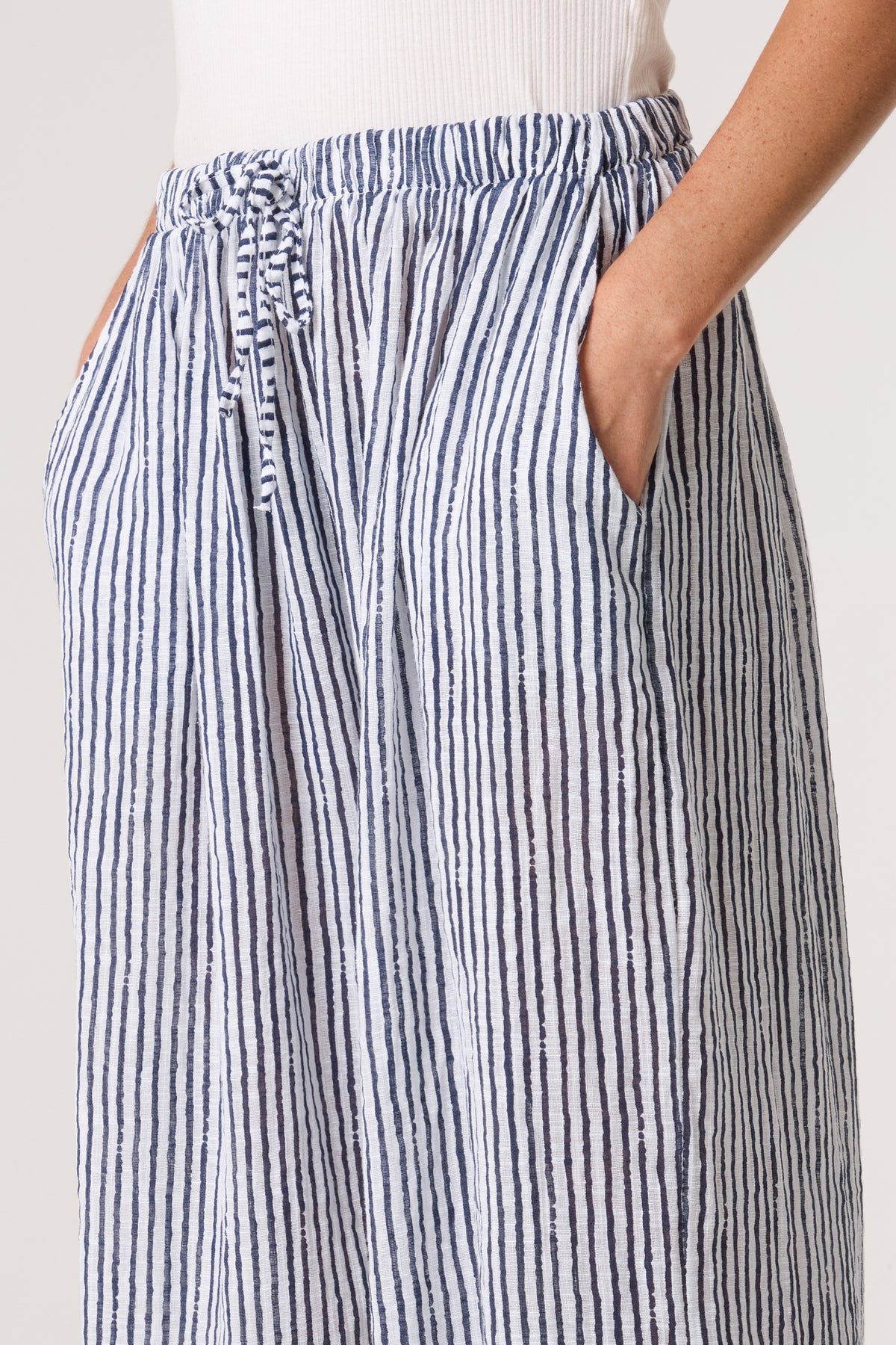 Pinstripe Cotton Wide Leg Trousers