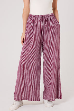 Pinstripe Cotton Wide Leg Trousers