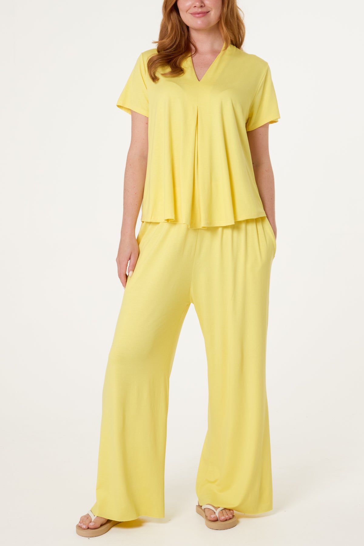 Jersey V-Neck Top & Trousers Set