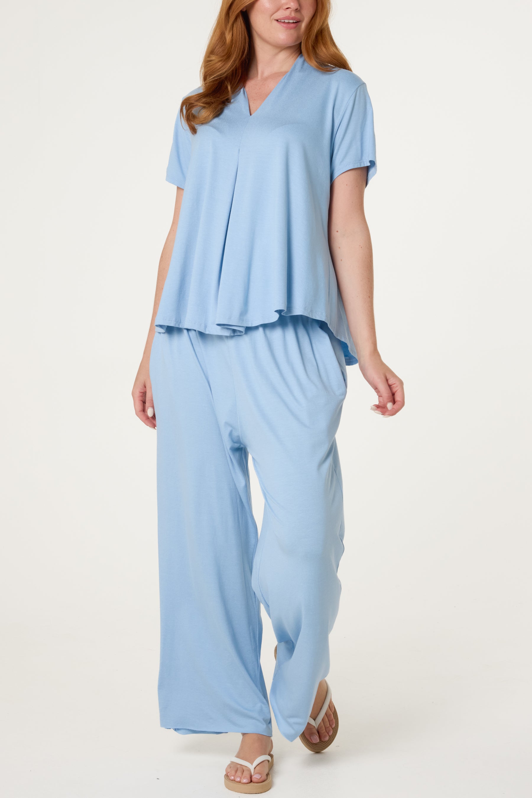 Jersey V-Neck Top & Trousers Set