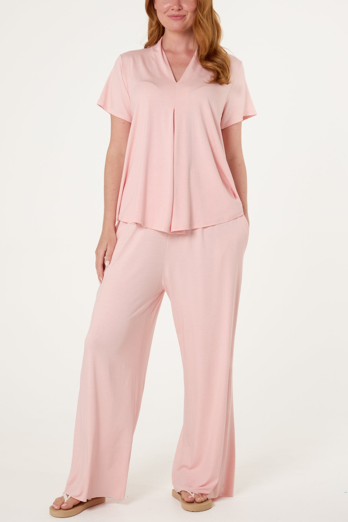 Jersey V-Neck Top & Trousers Set
