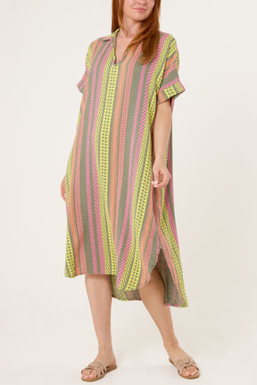 Aztec Print Cheesecloth Collar Dress