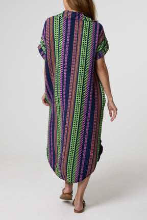Aztec Print Cheesecloth Collar Dress