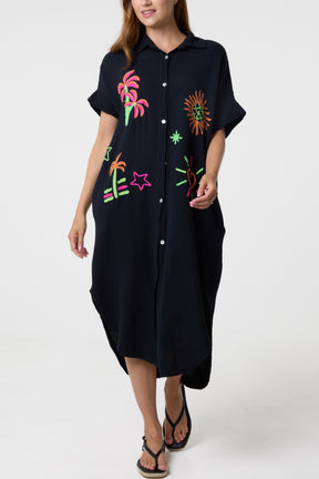 Neon Embroidery Cheesecloth Collar Dress