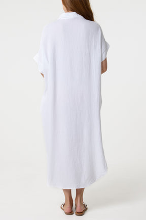 Neon Embroidery Cheesecloth Collar Dress