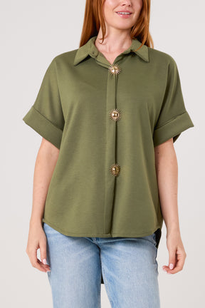 Gold Buttons Jersey Short Sleeve Shirt