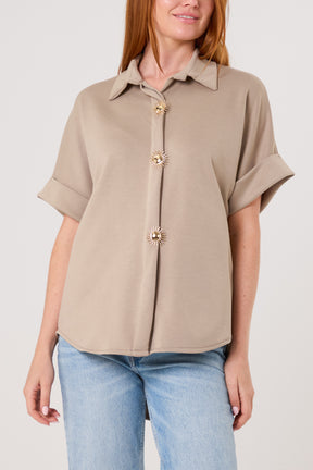 Gold Buttons Jersey Short Sleeve Shirt