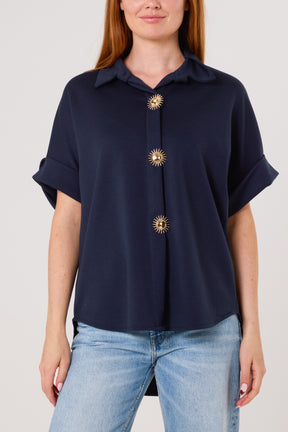 Gold Buttons Jersey Short Sleeve Shirt