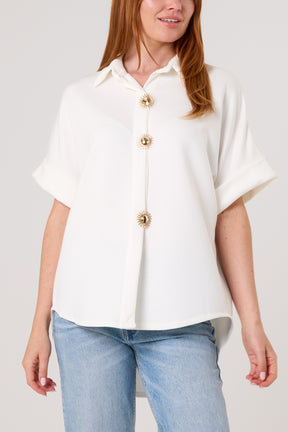 Gold Buttons Jersey Short Sleeve Shirt