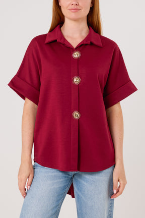 Gold Buttons Jersey Short Sleeve Shirt