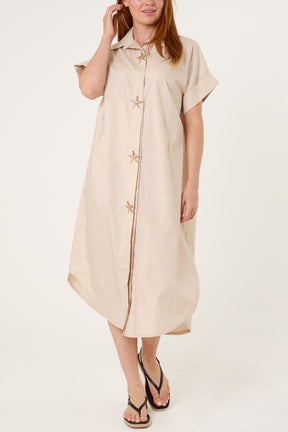 Star Buttons Poplin Shirt Dress