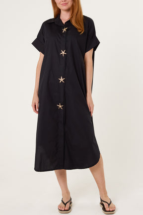 Star Buttons Poplin Shirt Dress