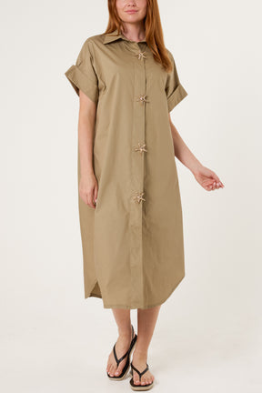 Star Buttons Poplin Shirt Dress