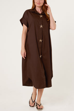 Star Buttons Poplin Shirt Dress