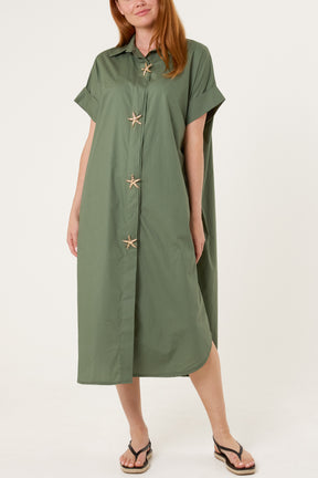 Star Buttons Poplin Shirt Dress