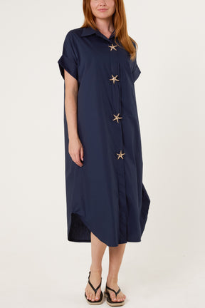 Star Buttons Poplin Shirt Dress