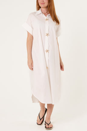 Star Buttons Poplin Shirt Dress