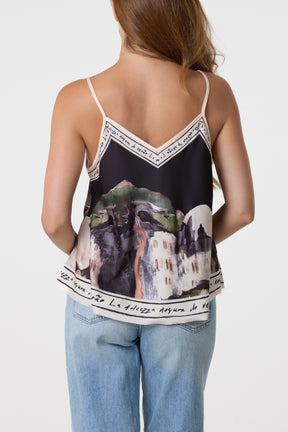 Satin Landscape Print Cami Top