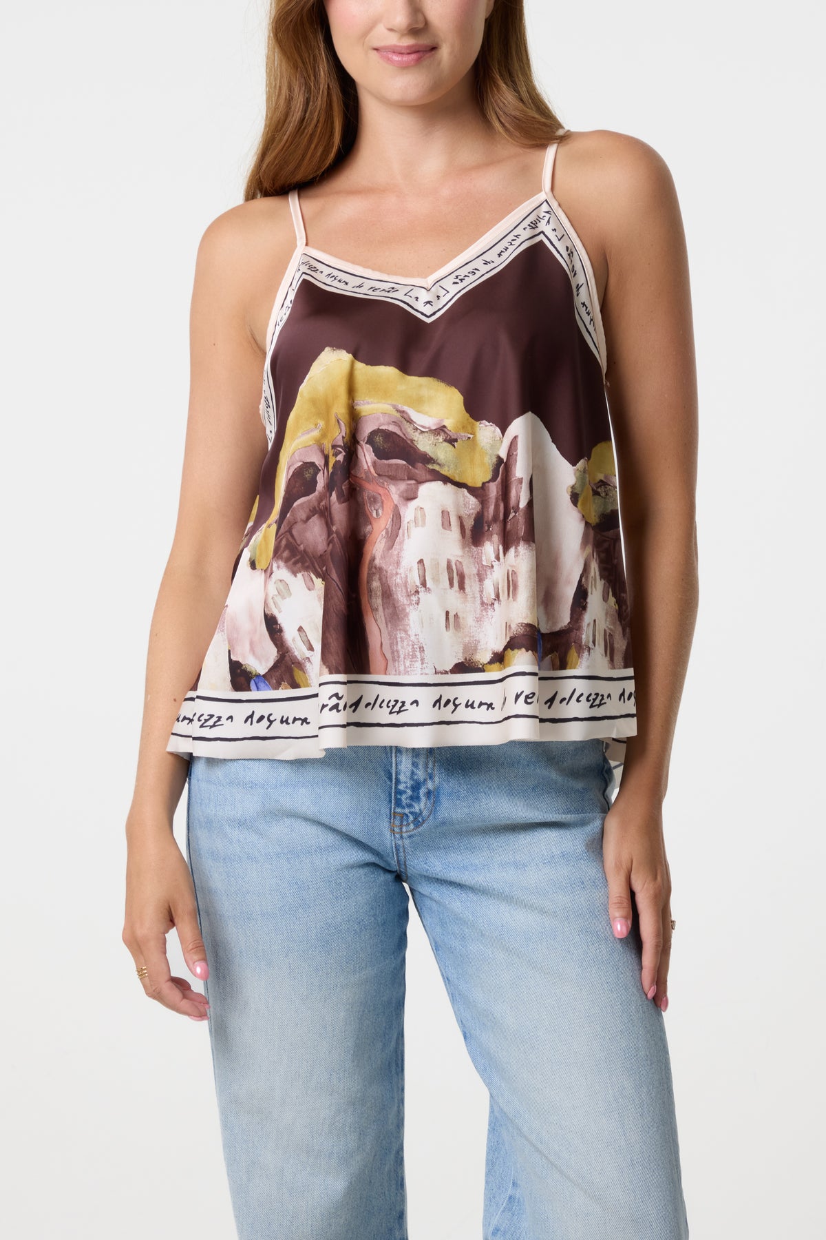 Satin Landscape Print Cami Top