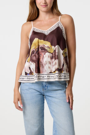 Satin Landscape Print Cami Top