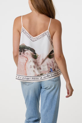 Satin Landscape Print Cami Top