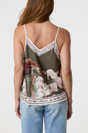 Satin Landscape Print Cami Top